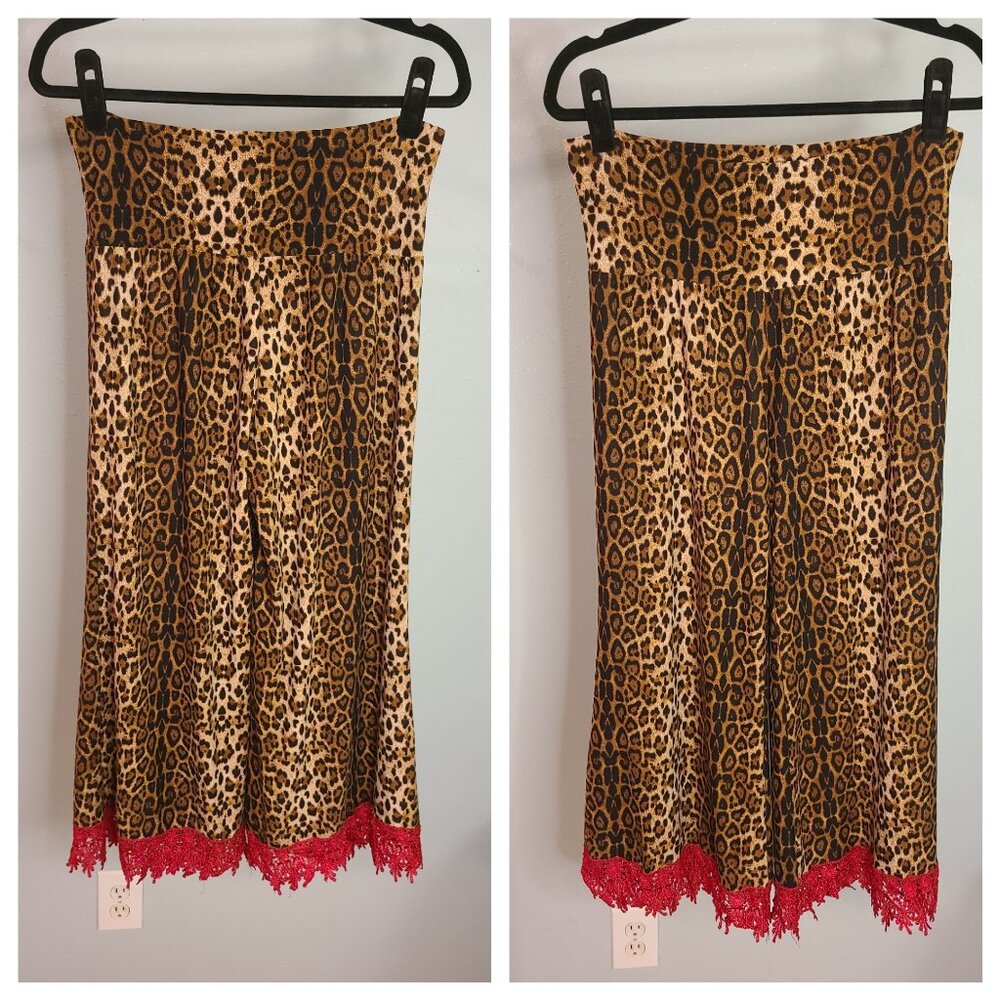 Crazy Train leopard and red lace pants.